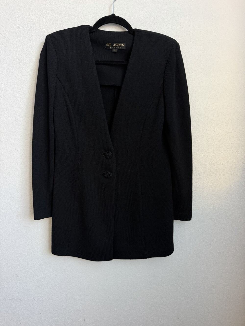 Vintage St. John Basics Santana Knit black Blazer Jacket Womens size 4